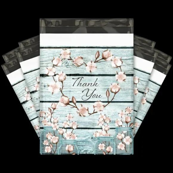 30 Poly Mailers/shipping Bags/ 30 Thank you Stickers - Cotton Thank you & white - Picture 1 of 4